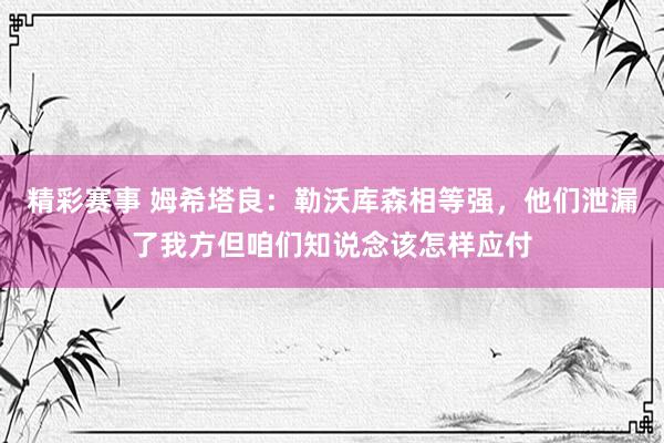 精彩赛事 姆希塔良：勒沃库森相等强，他们泄漏了我方但咱们知说念该怎样应付