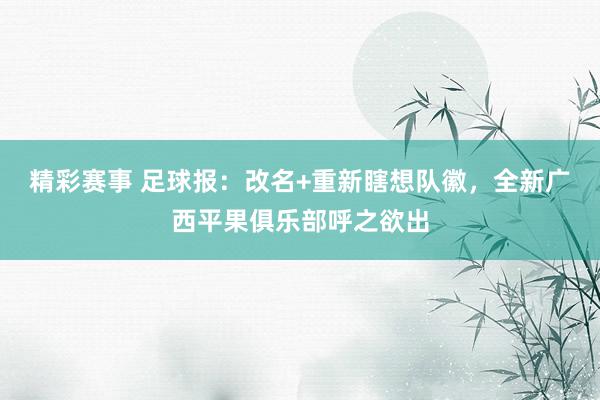 精彩赛事 足球报：改名+重新瞎想队徽，全新广西平果俱乐部呼之欲出