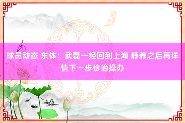 球员动态 东体：武磊一经回到上海 静养之后再详情下一步诊治操办